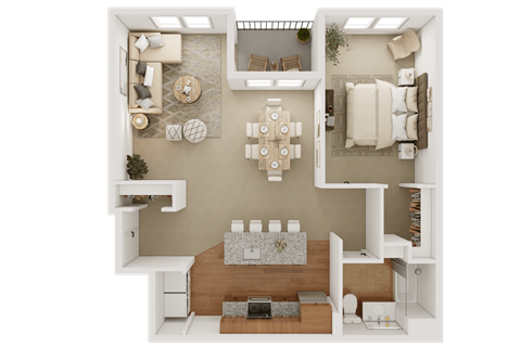 Floor plan for 1 bed, 1 bath, 832 sqft